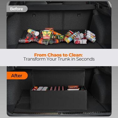 Органайзер для багажника Fyzeoty просторий органайзер для позашляховика, шкіряна коробка для зберігання речей, з магнітною кришкою, складаний та регульований, трапецієподібної форми, чорний
