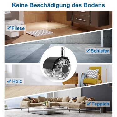 Коліщатка для офісних стільців (1000 кг) - 122 мм, плавно котячі та тихі ролики для твердої підлоги, стілець для ігрових стільців, підходить для будь-якої підлоги, без подряпин (комплект з 5 шт.) сірого кольору 11 мм