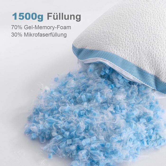 Подушка 40x80 см (2 шт.), Регульована по висоті подушка для сну, Подушка з піни з ефектом пам&39яті, Пральна подушка для ліжка, Постільна подушка з регульованим наповнювачем, на блискавці 2 40 x 80 см