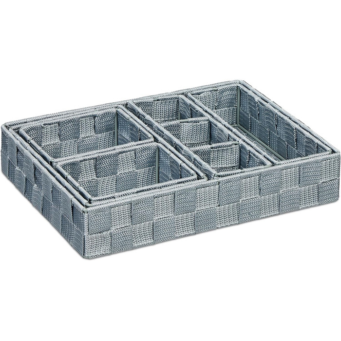 Набір кошиків для зберігання Relaxdays, 6 шт. , пластик, сірий Кошики для ванної кімнати, кошики 4 розмірів, плетені, металевий каркас, сірий, набір з 6 шт.