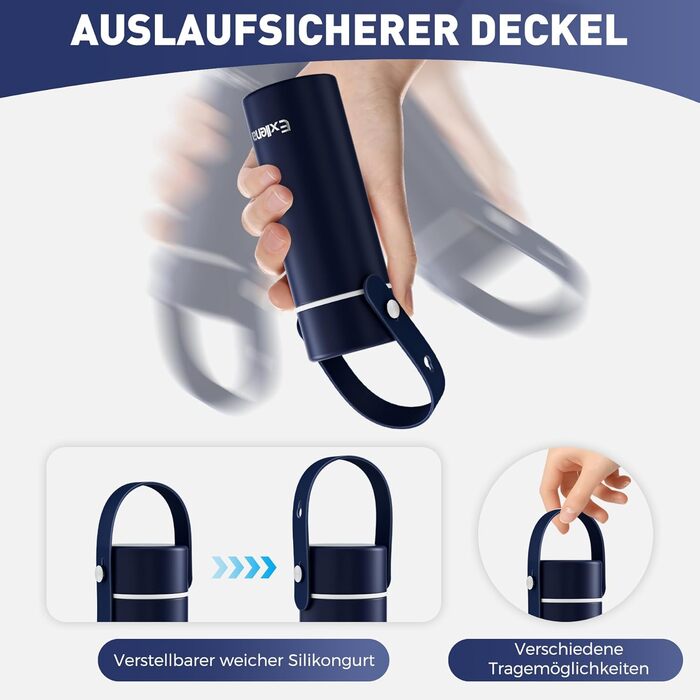 Маленька пляшка для води об&39ємом 200 мл з регульованою силіконовою ручкою Міні-термос з кришкою з нержавіючої сталі, легкий та компактний, 100 герметичний ідеально підходить для подорожей. (темно-синій) 201 мл темно-синій