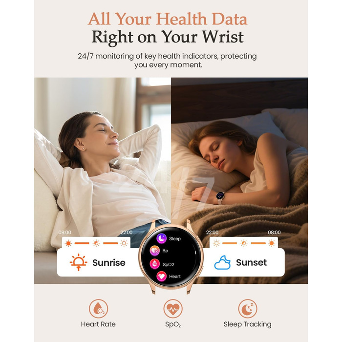 Жіночий смарт-годинник, 1,27-дюймовий HD фітнес-годинник з функцією телефону, відстеження менструального циклу, понад 120 спортивних режимів, 24-годинний монітор серцевого ритму, 24-годинний монітор SpO2, монітор сну, калорії, фітнес-трекер, IP68, сумісни