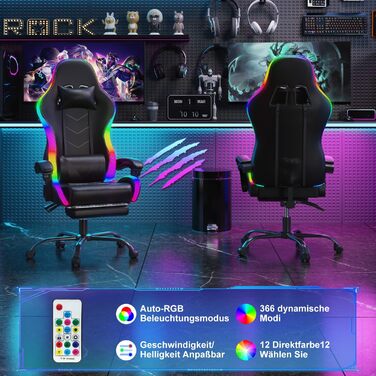 Ігрове крісло Devoko LED з масажем, комп'ютерне крісло з масажною подушкою для попереку, гоночне геймерське крісло ергономічне з р