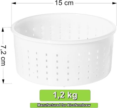 Форма для сиру 15x7,2см - 1,2 кг - Caciotta Форми для сиру Кошик Сироваріння Сичужний фермент, 3 шт.