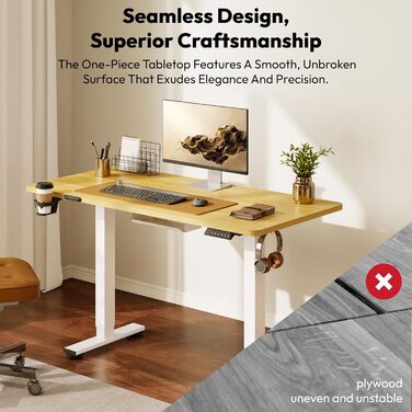 Письмовий стіл з регульованою висотою 11054 см Компактний стіл для роботи стоячи з практичними аксесуарами, ідеально підходить для невеликих приміщень, тихий та безпечний із захистом від зіткнень (клен) 110 x 54 см Клен