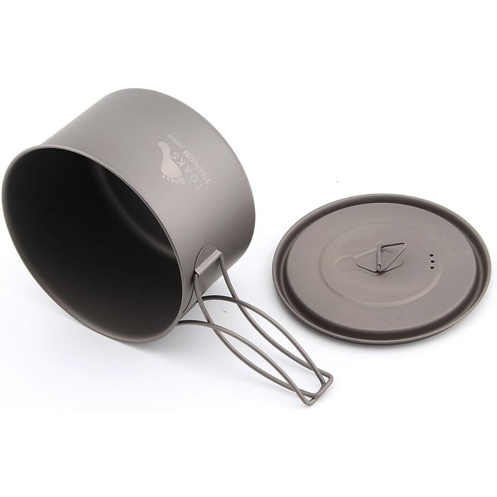 Ультралегка чашка для кемпінгу TOAKS Pure Titanium Cup з кришкою та складною ручкою, сірого кольору