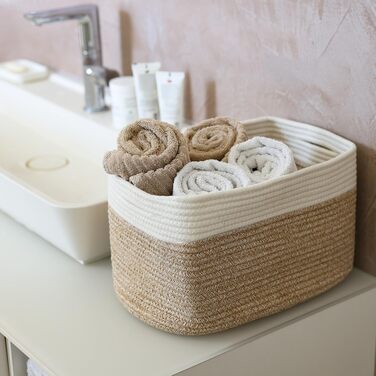 Кошик для зберігання HMF з прихованими ручками, набір з 3 шт. , бавовняний кошик 37,5 x 25 x 22,5 см біло-коричневий