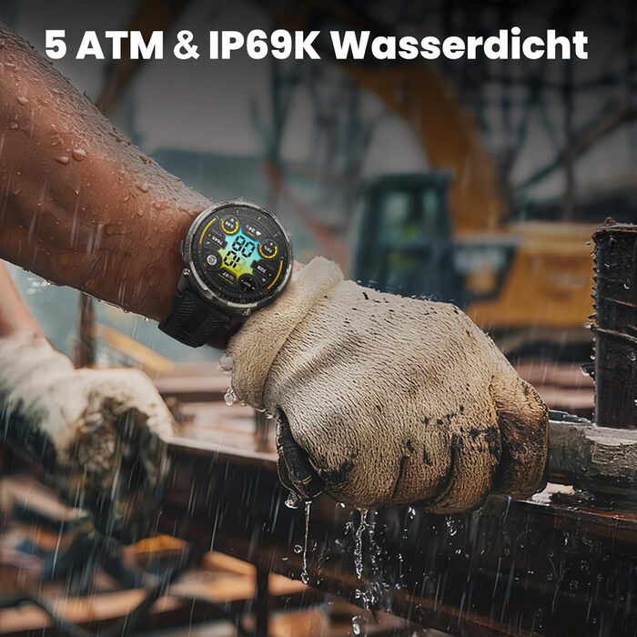 Розумний годинник KOSPET TANK T4C для чоловіків зі світлодіодним підсвічуванням, 1,5-дюймовим AMOLED-дисплеєм, дводіапазонним GPS та компасом, наддовгим часом автономної роботи, цілодобовим відстеженням серцевого ритму та сну, водонепроникністю до 50 м, д