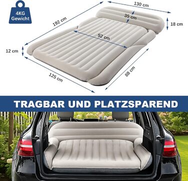 Надувний матрац KMZ SUV, товстіший двосторонній флокований кемпінговий матрац портативне мобільне спальне ліжко для автомобіля зручне надувне дорожнє ліжко з електричним повітряним насосом та 2 подушками