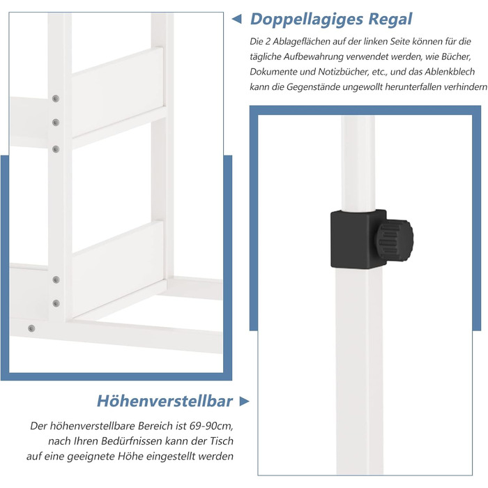 Журнальний столик Dripex з колесами, регульований по висоті стіл для ноутбука, виготовлений з дерева, столик для дивана, тумбочка, журнальний столик для спальні, вітальні, білий