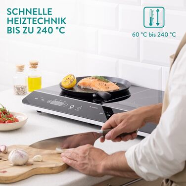 Індукційна плита Navaris 2 Plate - Мобільна на 3500 Вт - Портативна подвійна варильна поверхня для кемпінгу - Індукційна плита з сенсорним дисплеєм таймера та виявленням горщика Чорний глянсовий