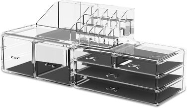 Органайзер для макіяжу/Коробка для зберігання косметики/Футляр для зберігання макіяжу Readaeer у 3 шари з 6 висувними ящиками, підходить для спальні та ванної кімнати, прозорий