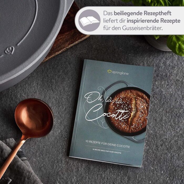 Кокотниця з кришкою, сіра, овальна, 33 см, 6,5 л, чавунна жаровня, індукційна каструля. 33 см сіра