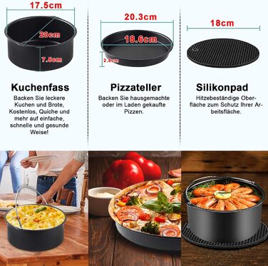 Аксесуари для фритюрниці YINGRACE 8 дюймів, набір аксесуарів 12 шт. для фритюрниці для Ninja 5.2 л, Tefal EY4018/EY401D 4.2 л, посуд 4.5 л, фритюрниця COSORI 4.7 л, без бісфенолу А, антипригарне покриття