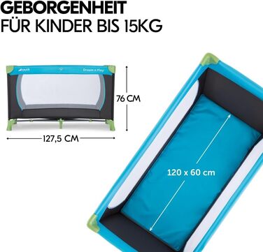 Дитяче ліжечко Hauck Dream n Play з матрацом - Складане дитяче ліжечко з сумкою - Водяно-блакитний