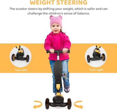 Дитячий самокат BremToy з сидінням, самокат зі світлодіодними колесами, дитячий самокат з регульованим по висоті кермом, складний