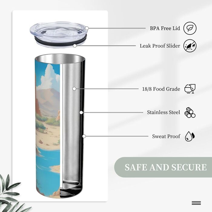 Кухоль з прямою трубочкою, 590 мл, дизайн оазис у пустелі, дорожній кухоль з принтом, підходить для кемпінгу, офісу та дому