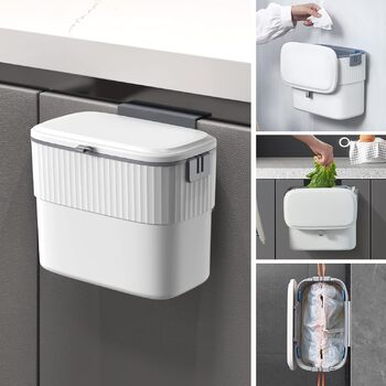 Сміттєвий бак для кухні ELPHECO - підвісний сміттєвий бак на 1,8 галона з кришкою, настінний сміттєвий бак на 7 літрів для дверей