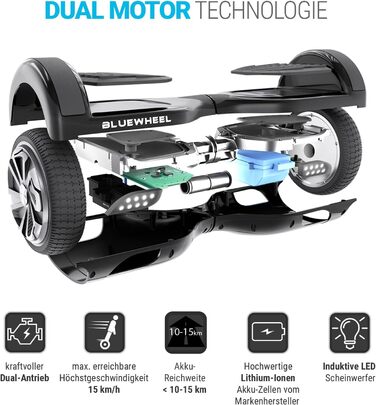 Преміум-говерборд HX310s – електричний ховерборд з LED-підсвічуванням, Bluetooth-динаміком, потужним подвійним двигуном, сумісний з додатком HX Hoverboard, для дітей та дорослих, німецький бренд Carbon, 6,5 дюйма