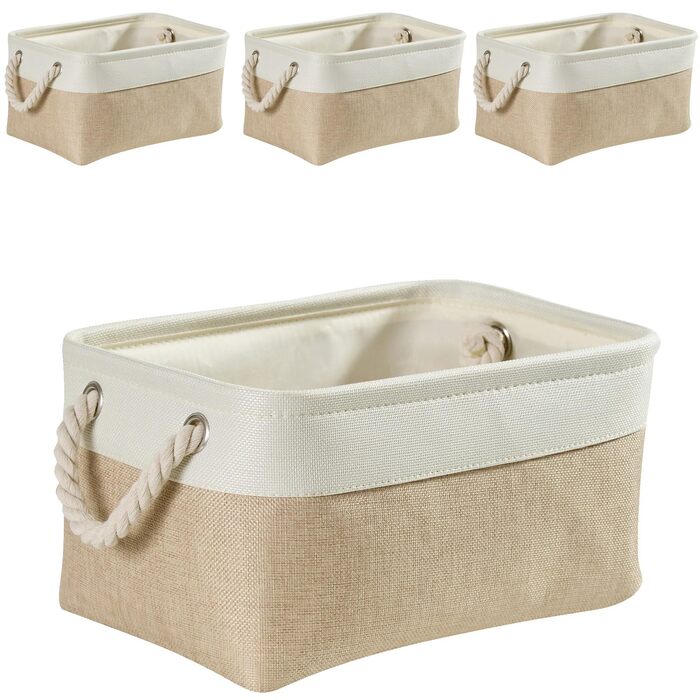 Набір із 4 великих кошиків для зберігання Mangata, тканинні кошики з ручками для шаф, полиць, ванних кімнат, одягу, іграшок, рушників (38x28x24 см, світло-білий хакі) Світло-білий хакі 38x28x24 см