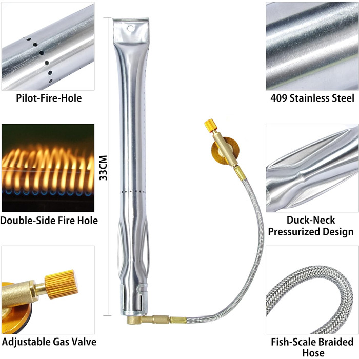 Трубчастий пальник Bestatgot Портативний трубчастий пальник для гриля з нержавіючої сталі, регульований трубчастий пальник з нержа