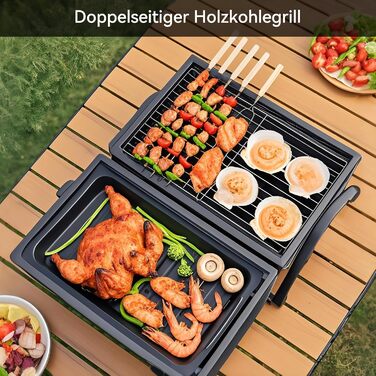 Портативний гриль-барбекю, вугільний гриль, складний кемпінговий гриль, двосторонній гриль-коптильня для використання на свіжому повітрі та в саду, кемпінгу, походів, пікніка, чорний