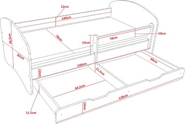 Дитяче ліжко Happy Babies - із захистом від падіння, ліжко для хлопчика 140x70, дитяче ліжко з шухлядою та матрацом, односпальне ліжко для дітей, біле/рожеве - Sweet BUBU (N.1)