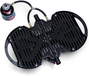 Кемпінговий гриль NOMADIQ Настільний гриль Компактний 2 конфорки Газовий гриль для кемпінгу Газовий гриль для балкону, автофургона Гриль-плита, портативна, для вулиці, барбекю, вулична плита, чорний колір