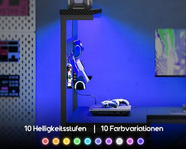 Ігровий стіл Coleshome зі світлодіодним підсвічуванням, 130 x 100 см, двосторонній ігровий стіл з шухлядами та розетками, кутовий стіл з відділенням для зберігання та полицями, чорний колір з вуглецевого волокна 130 x 100 см, чорний колір з вуглецевого во