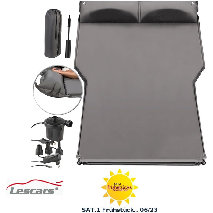 Автомобільний надувний матрац Lescars Самонадувальний автомобільний матрац XXL з повітряним насосом 12/230 В (матрац, автомобільний надувний матрац, ліжко)