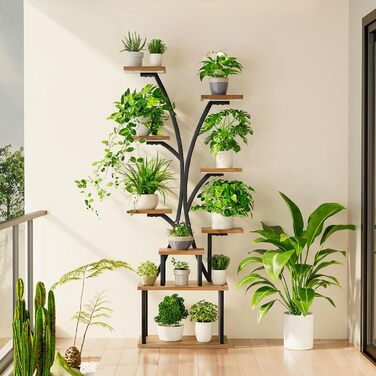 Підставка для рослин з підсвічуванням - 9 ярусів, металева та дерев&39яна підставка для квітів з шухлядою, кімнатна підставка для квітів висотою 165 см, полиця для рослин з підсвічуванням для використання в приміщенні, саду та на балконі