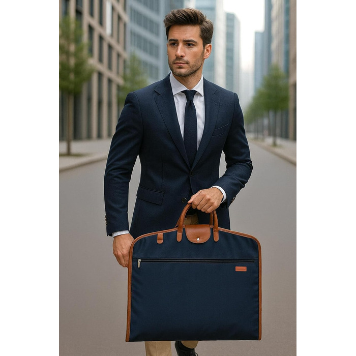 Костюмна сумка - Костюмна сумка для чоловіків та жінок - для 1-2 костюмів, з плечовим ремінцем, кишенею на блискавці - Складана дорожня сумка, сумка для сорочки, захисний чохол - Niles Коричнево-синій темно-синій/коричневий