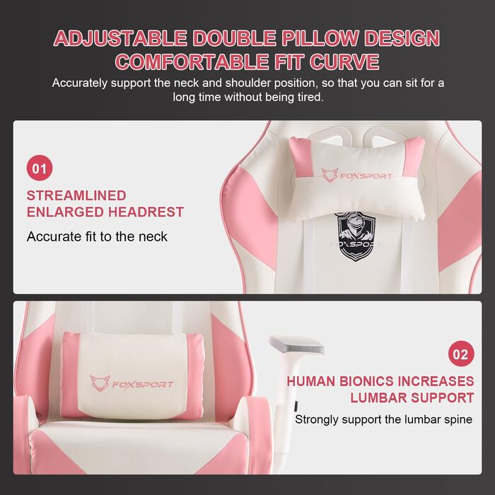 Ергономічне ігрове крісло, комп&39ютерне крісло з педалями - регульоване по висоті, обертове крісло з підголівником та поперековою опорою, нахил 155 (рожеве)