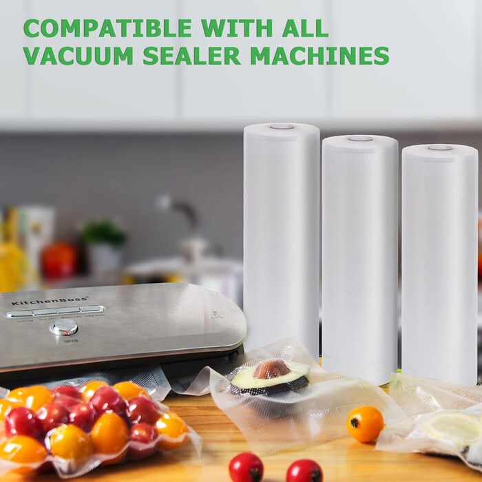 Вакуумні пакети KitchenBoss Рулони харчової вакуумної плівки Вакуумні пакувальні пакети Вакуумна пакувальна плівка вакуумні пакети Рулони плівки для вакуумного пакувальника та пакет без усадки Sous Vide BPA 28x500 см 3 рулони