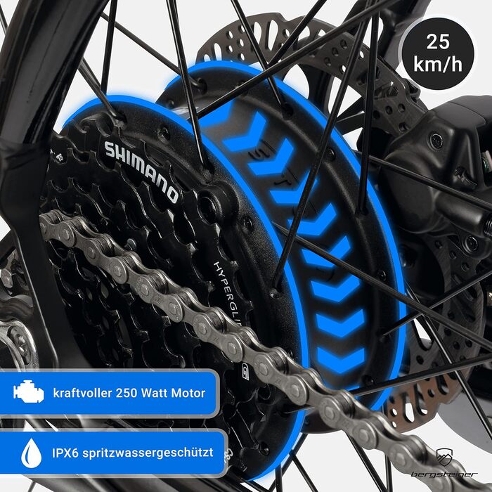 Електровелосипед Bergsteiger Cannock 26/27,5/29 дюймів з двигуном 250 Вт, гідравлічними гальмами, алюмінієвий гірський електровелосипед для чоловіків та жінок, кольоровий дисплей, електричний велосипед з 24-швидкісними передачами, колеса 27,5 дюймів акуму