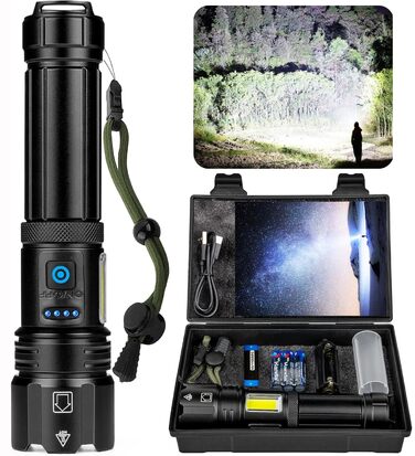 Акумуляторний світлодіодний ліхтарик, 1000000 люмен, надзвичайно яскравий світлодіодний ліхтарик з USB-акумулятором, 7 режимів світла, тактичний ліхтарик, водонепроникний ліхтарик IPX7 для кемпінгу та походів