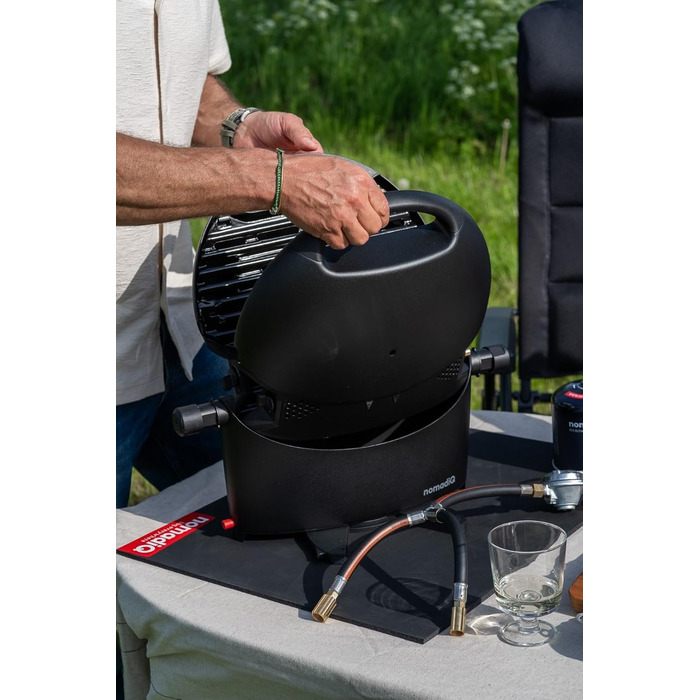 Кемпінговий гриль NOMADIQ Настільний гриль Компактний 2 конфорки Газовий гриль для кемпінгу Газовий гриль для балкону, автофургона Гриль-плита, портативна, для вулиці, барбекю, вулична плита, чорний колір