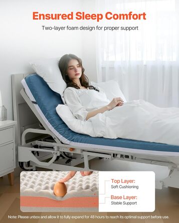 Матрац VEVOR Care, вантажопідйомність 136 кг, медичний двошаровий пінопластовий матрац, водонепроникний, для лікування пролежнів у будинках для людей похилого віку та догляду вдома, 1930x864x89 мм