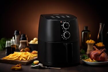 Аерофритюрниця 4 л - Фритюрниця з таймером і функцією збереження тепла - Вибір температури - Більш енергозберігаючий і швидший, ніж духові шафи - 1400 Вт (чорний)