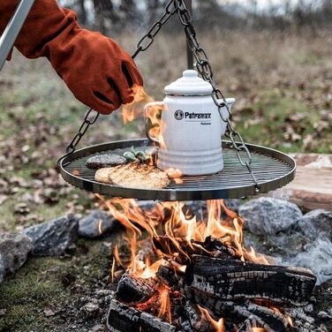 Підвісна решітка Petromax зі сталевим ланцюгом - Міцна чавунна решітка-гриль для вулиці, кемпінгу та наметів - Ідеально підходить для штатива та багаття Підвісна решітка зі сталевим ланцюгом