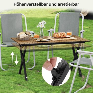 Складаний кемпінговий стіл WOLTU, легкий алюмінієвий складаний стіл, невеликий садовий стіл, регульований по висоті пікніковий стіл, з сумкою для зберігання, вантажопідйомність 50 кг, стіл для балкону або саду, дерев&39яний вигляд