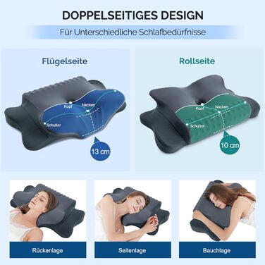 Подушка для шиї, подушка з піни з ефектом пам&39яті, ергономічна подушка, подушка для підтримки шиї для сну на боці, спині та животі, темно-сіра, 64 x 39 x 13 см