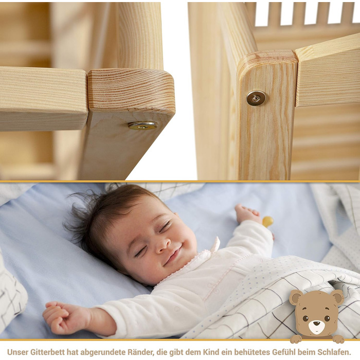 Дитяче ліжко/ліжечко для новонароджених 60x120 см ліжечко з шухлядою, регульованою по висоті рейковою основою та знімними поручнями, трансформується в дитяче ліжко S-120