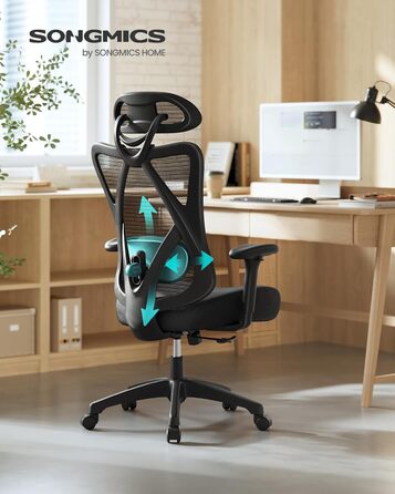 Ергономічне офісне крісло SONGMICS OBN063B01, навантаження до 150 кг, сітка, чорний