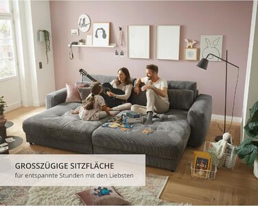 Великий диван BARURA Cord темно-сірого кольору XXL диван з великою спальною зоною, сучасний диван 292x194 см, включаючи подушки для ніг