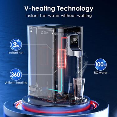 Диспенсер гарячої води з миттєвим нагріванням, настільна мобільна система зворотного осмосу без підключення до води, TDS Reduce, питна вода без вапняку, 4 рівні температури, 19-H