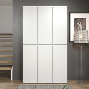 Багатофункціональна шафа - Біла - Шафа з 6 дверима, 12 полицями та 1 вішаком для одягу - (Ш x В x Г) 111 x 191 x 34 см - дверцята без ручок