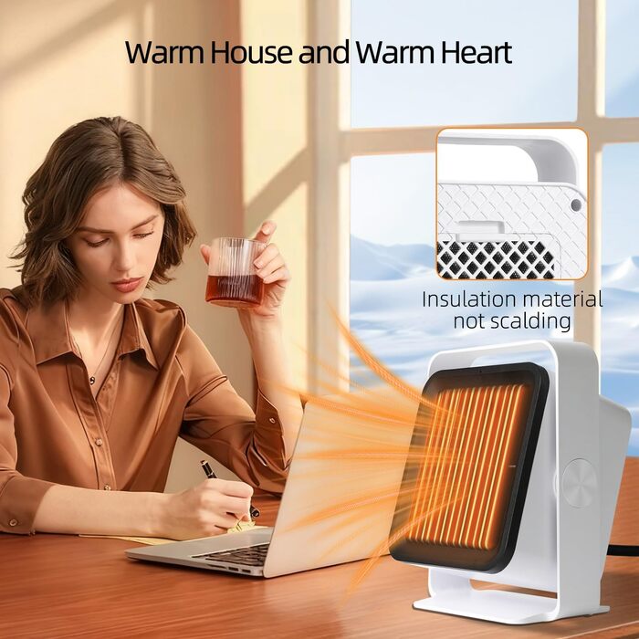 Енергозберігаючий вентилятор-обігрівач, PTC матеріал з 2 режимами, невеликий портативний вентилятор-обігрівач, захист від перегріву та перекидання, портативний та тихий вентилятор-обігрівач для дому, офісу, спальні