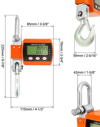 Цифрові підвісні ваги QWORK, 500 кг, цифрові алюмінієві кранові ваги, для зважування на причалі, сталевої сировини, риболовлі