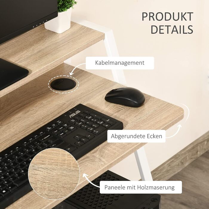 Сучасний комп'ютерний стіл HOMCOM, 84 x 45 x 85 см, білий дуб